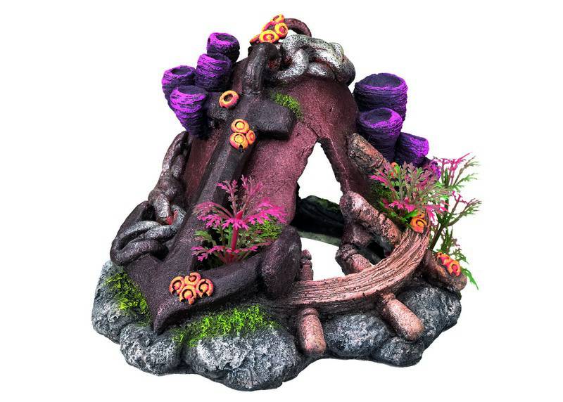 Accesorii pesti | Ornament pentru acvariu | "ANCHOR" cu plante | L15,5 X W13,7 X H10 CM