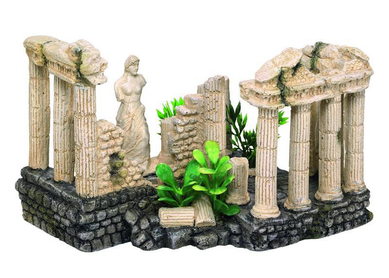 Accesorii pesti | Ornament pentru acvariu | "ANTIQUE COLUMN" - cu plante | L15 X W19 X H1