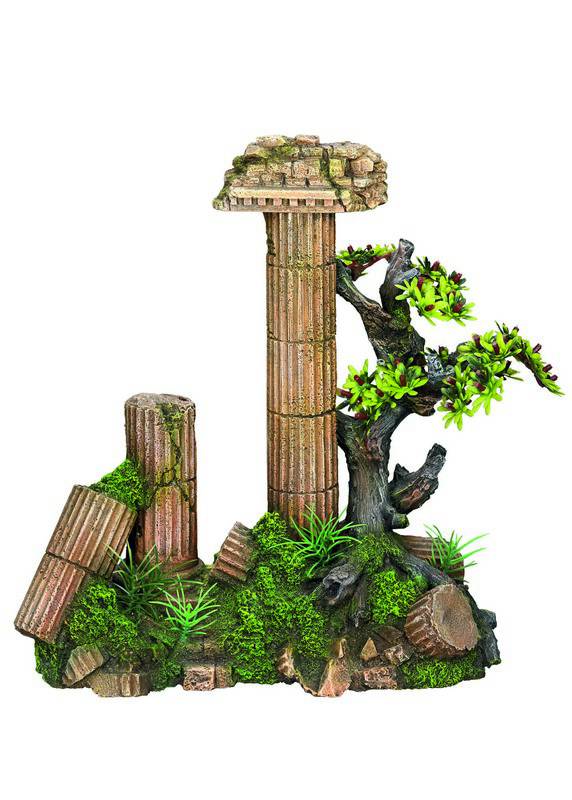 Accesorii pesti | Ornament pentru acvariu | "ANTIQUE COLUMN" - cu plante | L26 X W13 X