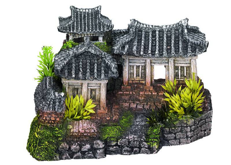 Accesorii pesti | Ornament pentru acvariu | "ASIAN TEMPLE" cu plante | L19 X W15 