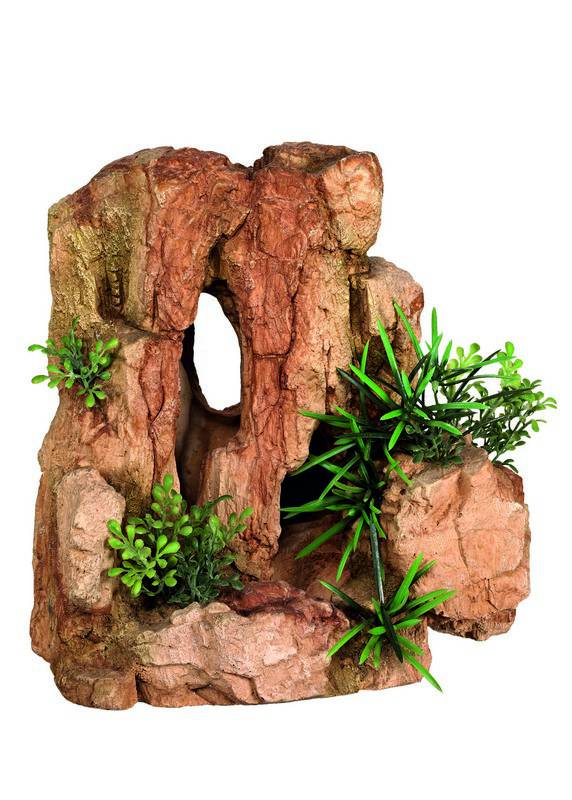 Accesorii pesti | Ornament pentru acvariu | "ROCK" - cu plante | L22 X W16,3 X H22 CM