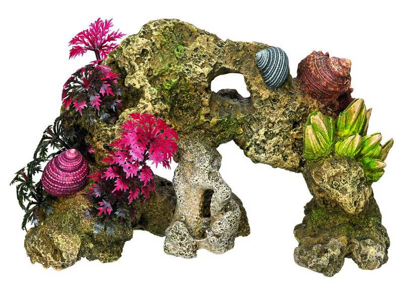 Accesorii pesti | Ornament pentru acvariu | "CORAL STONE" - cu plante | L18,5 X W8 X H12