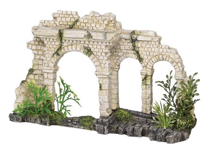 Accesorii pesti | Ornament pentru acvariu | "TRI-ARCH BRICK GATE" - cu plante | L25 X W6,