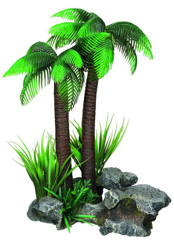 Accesorii pesti | Ornament pentru acvariu | "PALM TREE" - cu plante | L20 X W13 X H28 CM