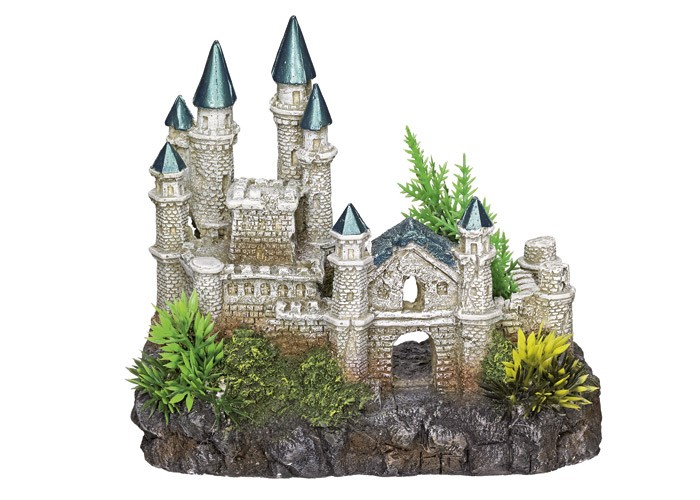 Accesorii pesti | Ornament pentru acvariu | "CASTLE" - cu plante | L18,2 X W11,5 X H15,5