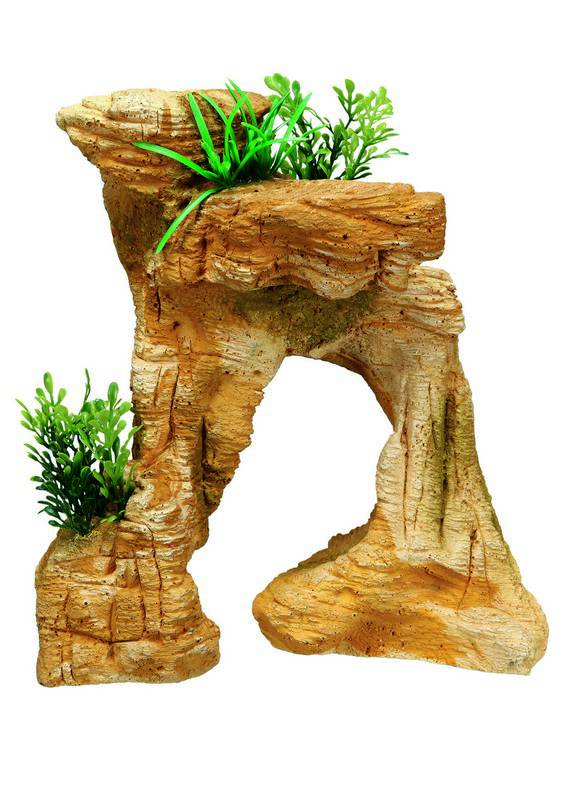 Accesorii pesti | Ornament pentru acvariu | "ROCK" cu plante | L22 X W13,5 X H22,5 CM