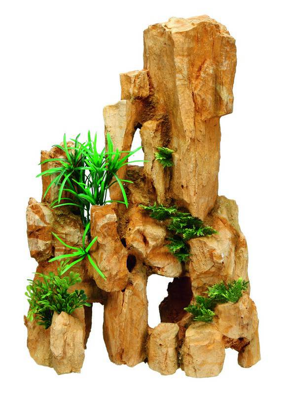 Accesorii pesti | Ornament pentru acvariu | "ROCK" cu plante | L23 X W12,5 X H33 CM