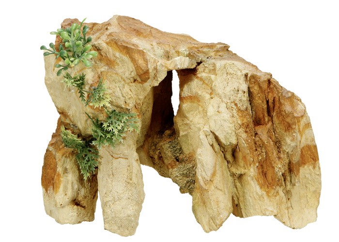 Accesorii pesti | Ornament pentru acvariu | "ROCK" cu plante | L18,3 X W11,5 X H12,8 CM