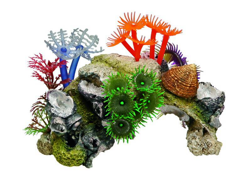 Accesorii pesti | Ornament pentru acvariu | "CORAL STONE" cu plante | L14 X W7,5 X H8,5 C
