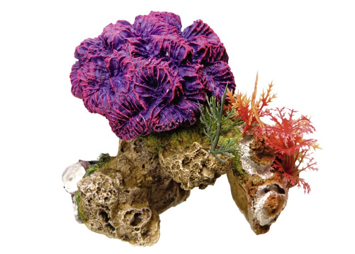 Accesorii pesti | Ornament pentru acvariu | "CORAL STONE" cu plante | L13 X W10 X H12 CM