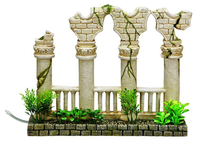 Accesorii pesti | Ornament pentru acvariu | "ANTIQUE VERANDA" cu plante | L35 X W9 X H3