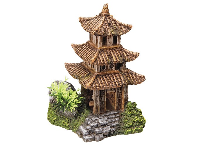 Accesorii pesti | Ornament pentru acvariu | "ASIAN TEMPLE" - cu plante | L10 X W9 X H14,5 