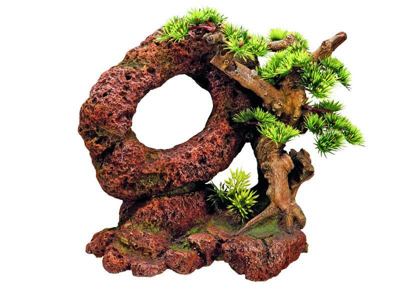 Accesorii pesti | Ornament pentru acvariu | "BONSAI" cu plante | L26 X W16 X H22,5 CM