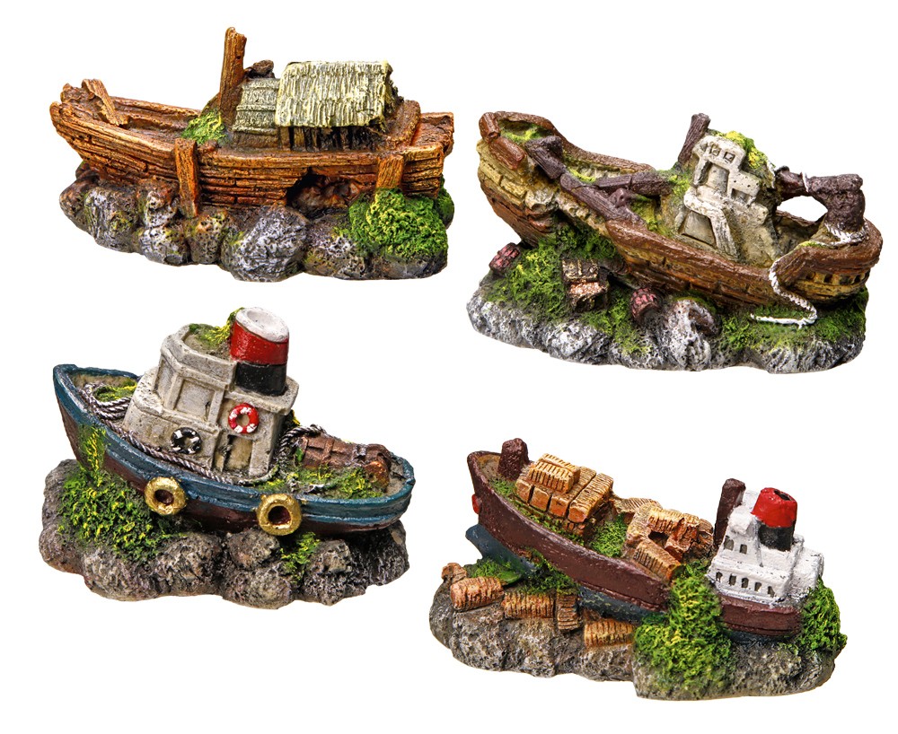 Accesorii pesti | Ornament pentru acvariu | "BOATS" | asortate |  9-10 CM; 6 buc.