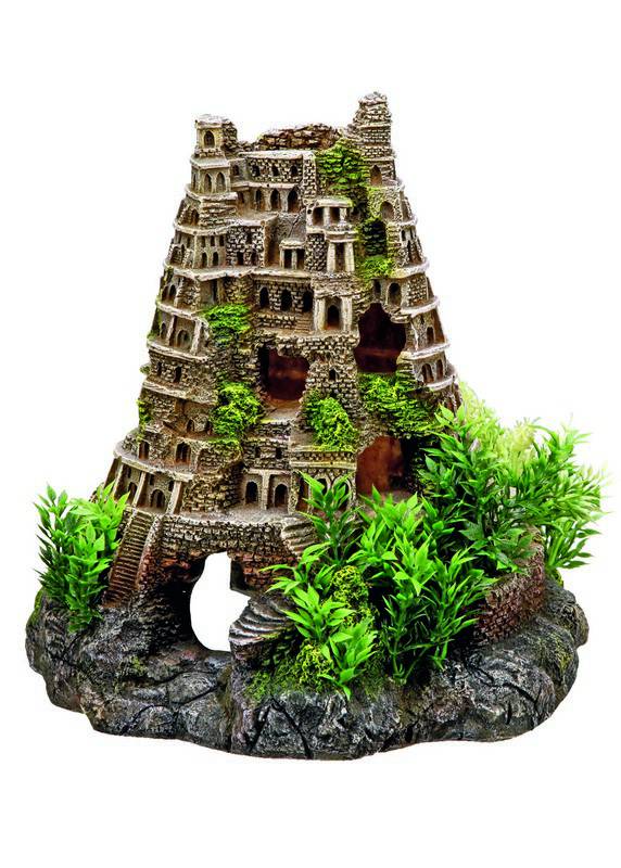 Accesorii pesti | Ornament pentru acvariu | "COLESSEUM TOWER"  cu plante | L23 X W24,5 X