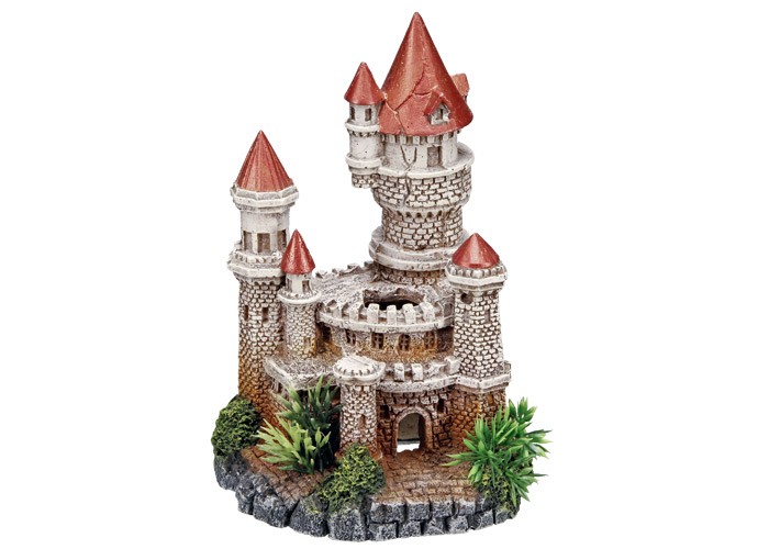 Accesorii pesti | Ornament pentru acvariu | "CASTLE"  cu plante | L12 X W10,5 X H18 CM