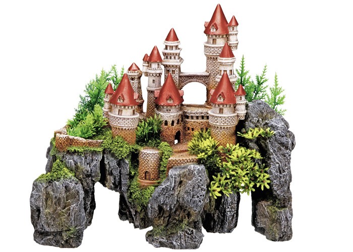 Accesorii pesti | Ornament pentru acvariu | "CASTLE"  cu plante | L37 X W20,5 X H31,5 CM