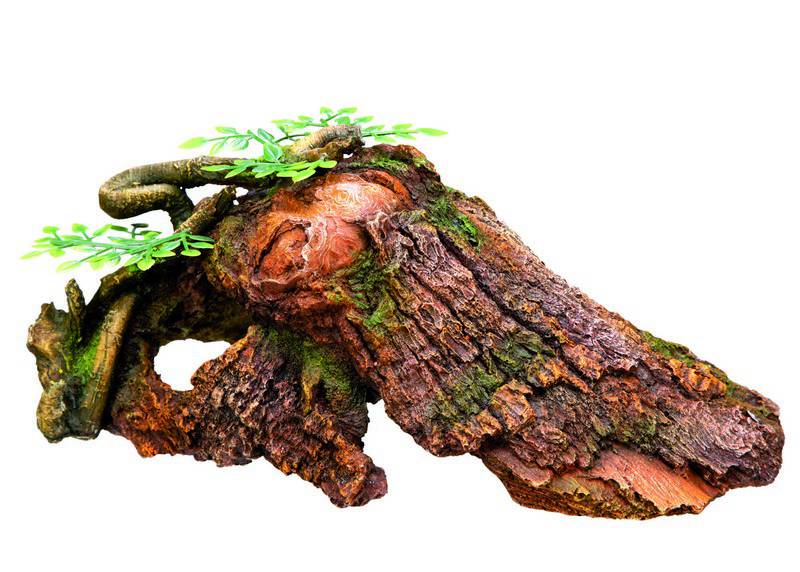 Accesorii pesti | Ornament pentru acvariu | "WOOD CAVE"  cu plante |  L25,5 X W15,5 X H11