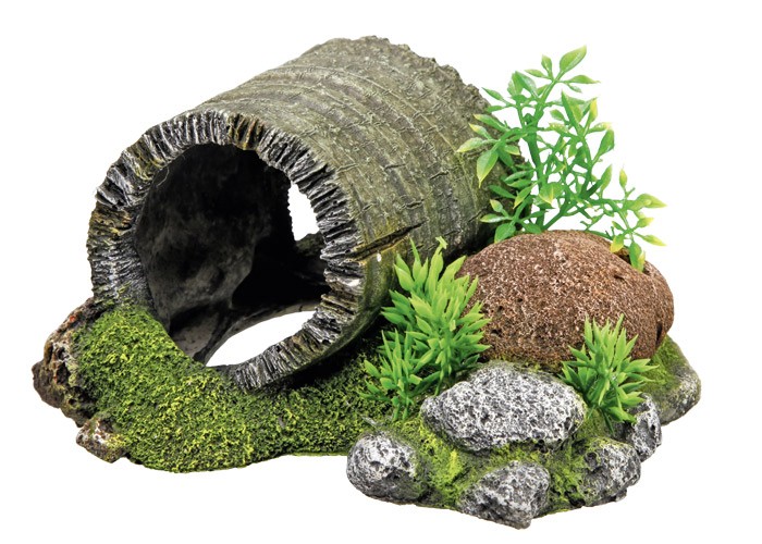 Accesorii pesti | Ornament pentru acvariu | "WOOD TUNNEL"  cu plante | L18,5 X W15,5 X H9