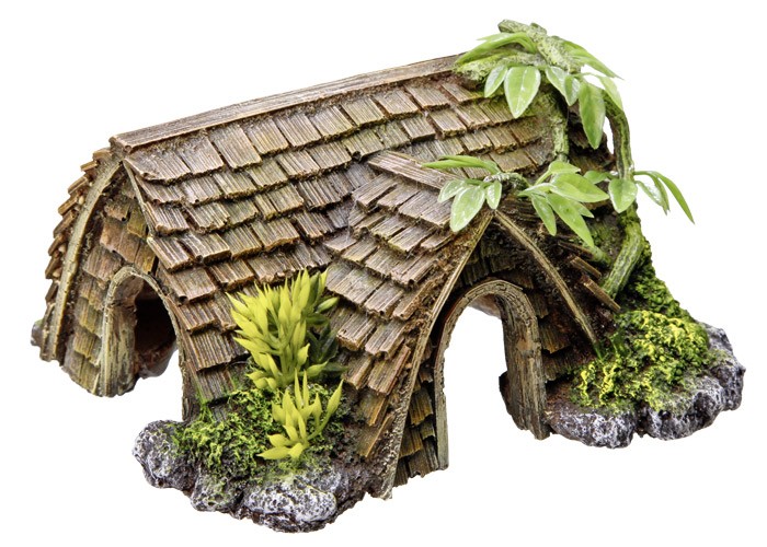 Accesorii pesti | Ornament pentru acvariu | "COTTAGE"  cu plante | L15 X W14 X H8 CM