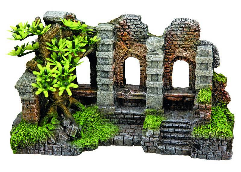 Accesorii pesti | Ornament pentru acvariu | "RUIN GATE"  cu plante | L21,3 X W9,3 X H12