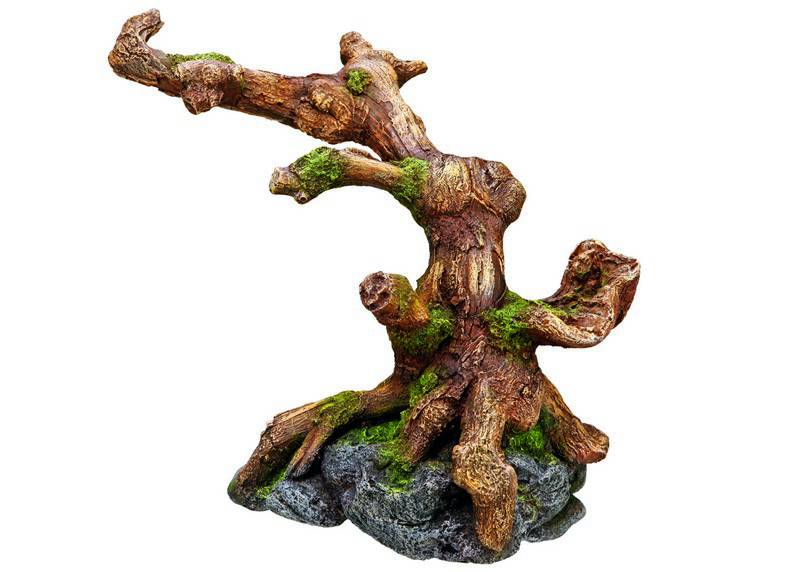 Accesorii pesti | Ornament pentru acvariu | "BRANCH ON ROCK" | L29 X W16 X H25,5 CM