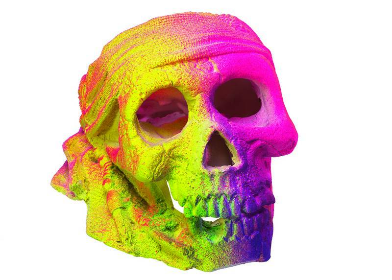 Accesorii pesti | Ornament pentru acvariu | "PIRATE SCULL" NEON | L17,5 X W13,8 X H11,2 C