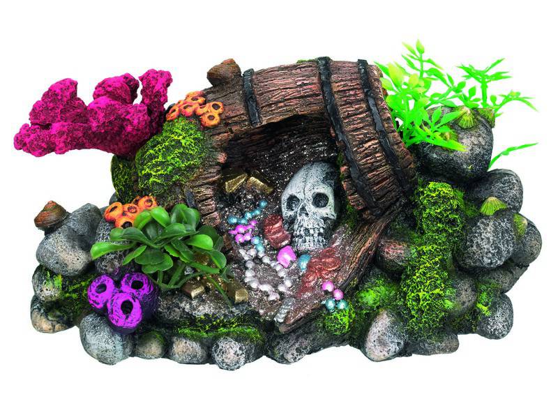 Accesorii pesti | Ornament pentru acvariu | "TREASURE IN BARREL" | L22 X W13 X H11 CM