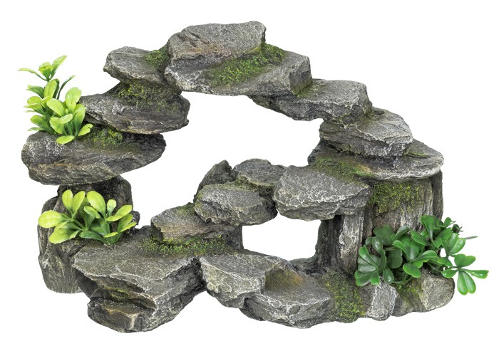 Accesorii pesti | Ornament pentru acvariu | "ROCKY ARCH"- cu plante | L26,5 X W15 X H16,5