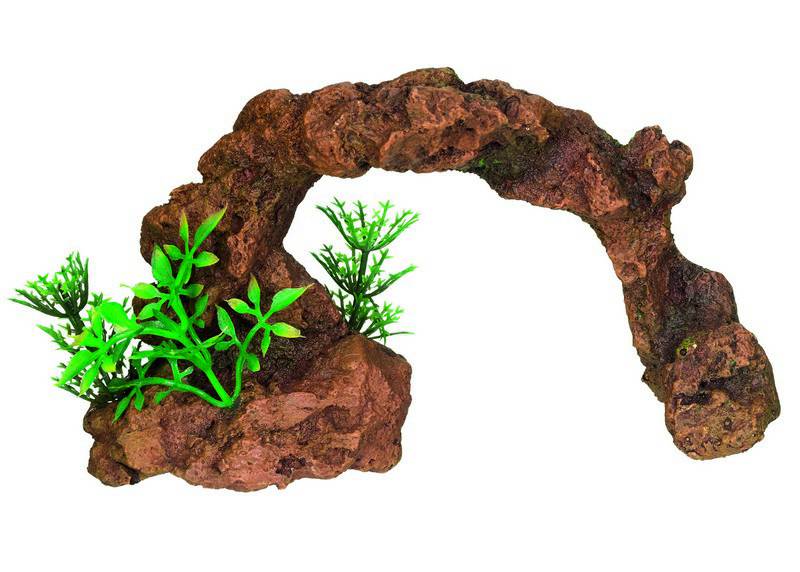 Accesorii pesti | Ornament pentru acvariu | "ROCKY ARCH"- cu plante | L16,5 X W6,5 X H9,5