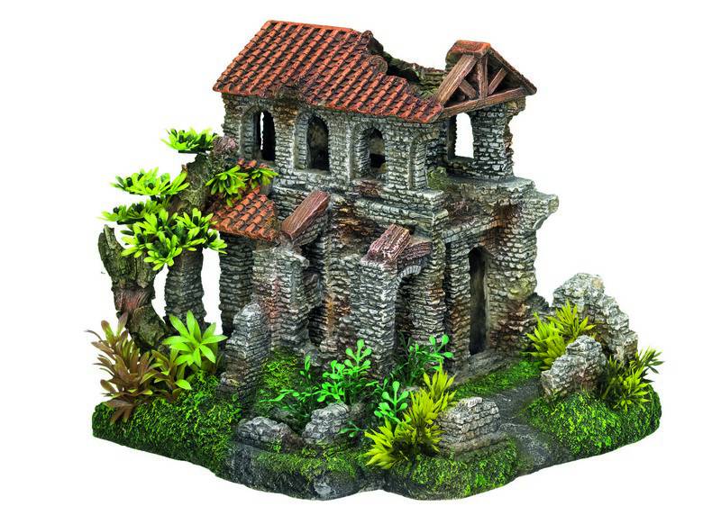 Accesorii pesti | Ornament pentru acvariu | "CHURCH RUIN"- cu plante | L25,5 X W22,5 X