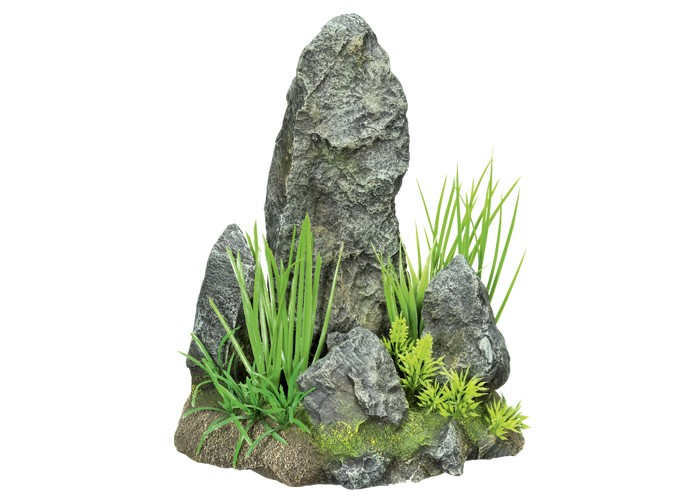 Accesorii pesti | Ornament pentru acvariu | "ROCKS" - cu plante | L24 X W16 X H29 CM