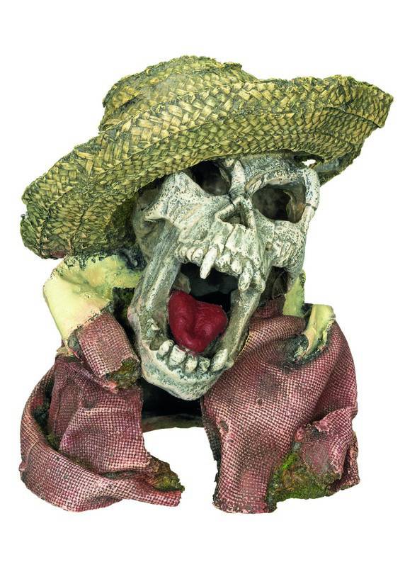 Accesorii pesti | Ornament pentru acvariu | "SCULL WITH HAT" | L16 X W14,5 X H18 CM