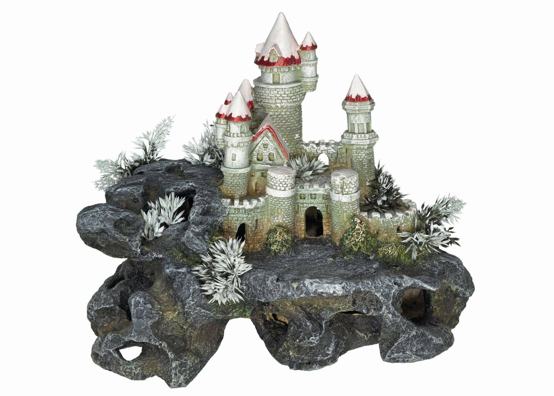 Accesorii pesti | Ornament pentru acvariu | "CASTLE" - cu plante | L31 X W23,5 X H26,5 CM