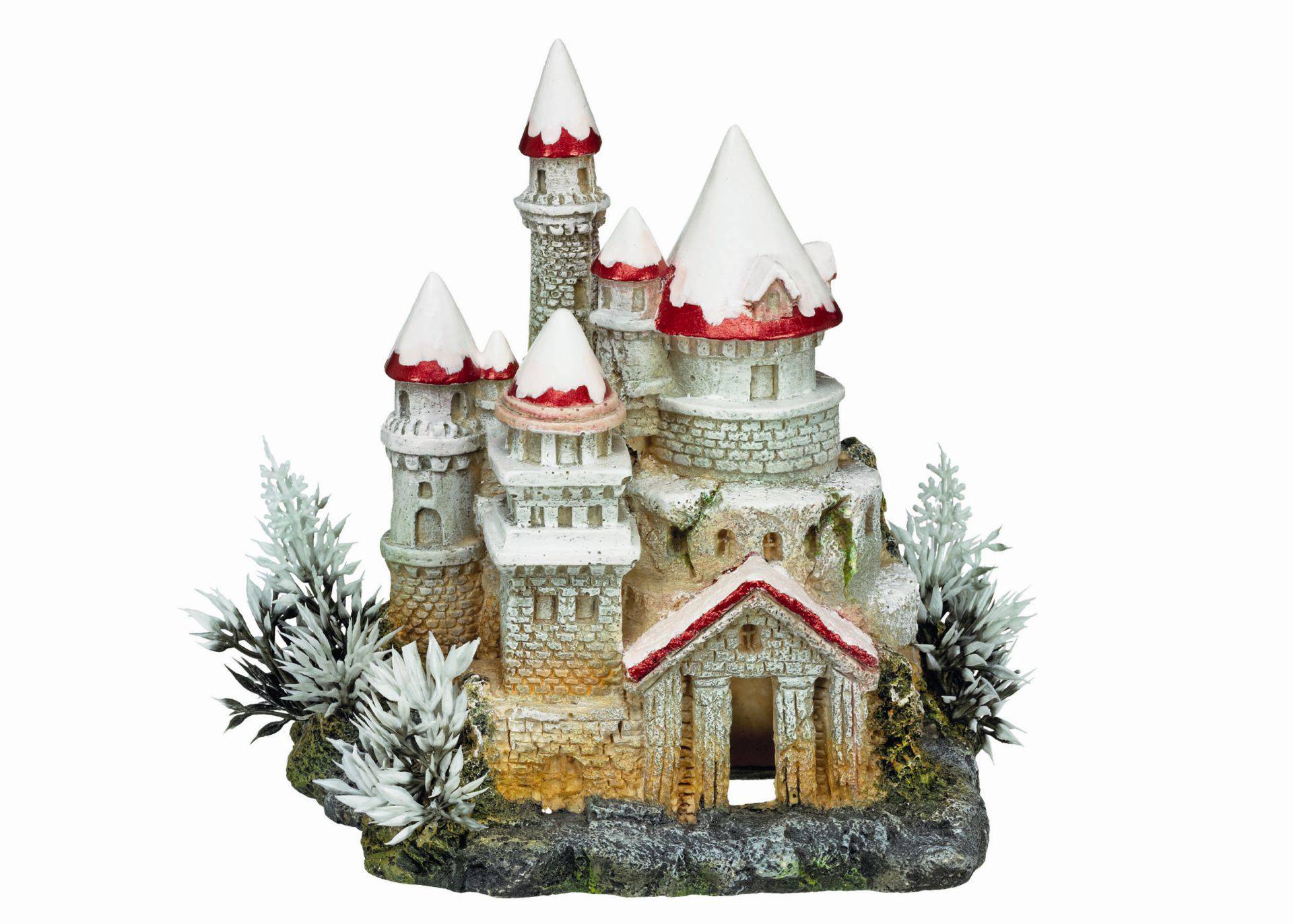 Accesorii pesti | Ornament pentru acvariu | "CASTLE" - cu plante | L15 X W11 X H16,5 CM