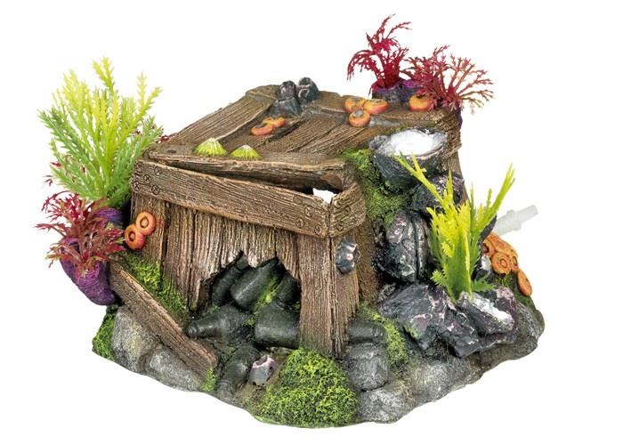 Accesorii pesti | Ornament pentru acvariu | "BOX WITH CORALS" - cu plante | L16 X W15 X H9