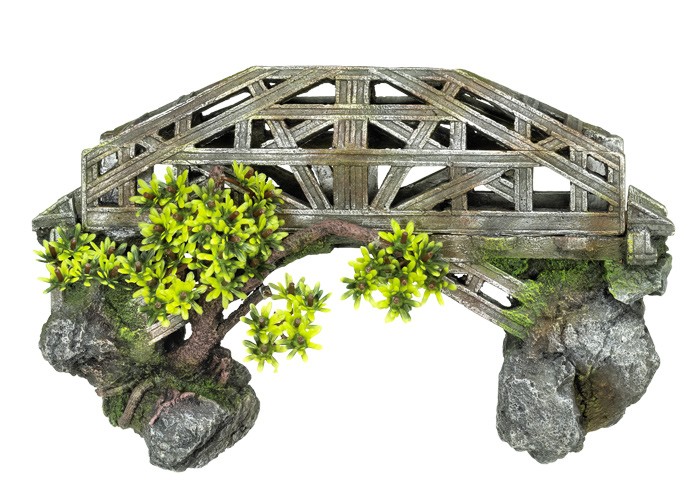 Accesorii pesti | Ornament pentru acvariu | "BRIDGE" - cu plante | L33,5 X W12 X H20,5 CM