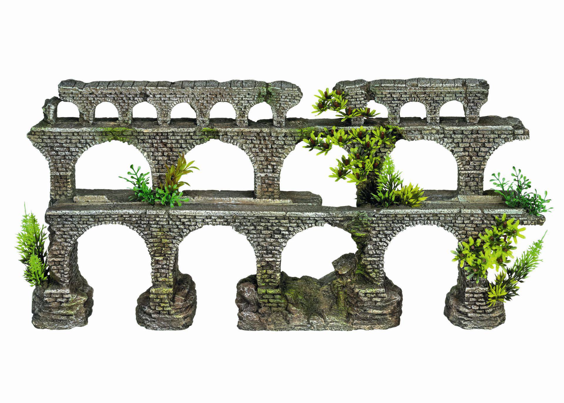 Accesorii pesti | Ornament pentru acvariu | "BRICK ARCH BRIDGE" - cu plante | L50 X W10 X