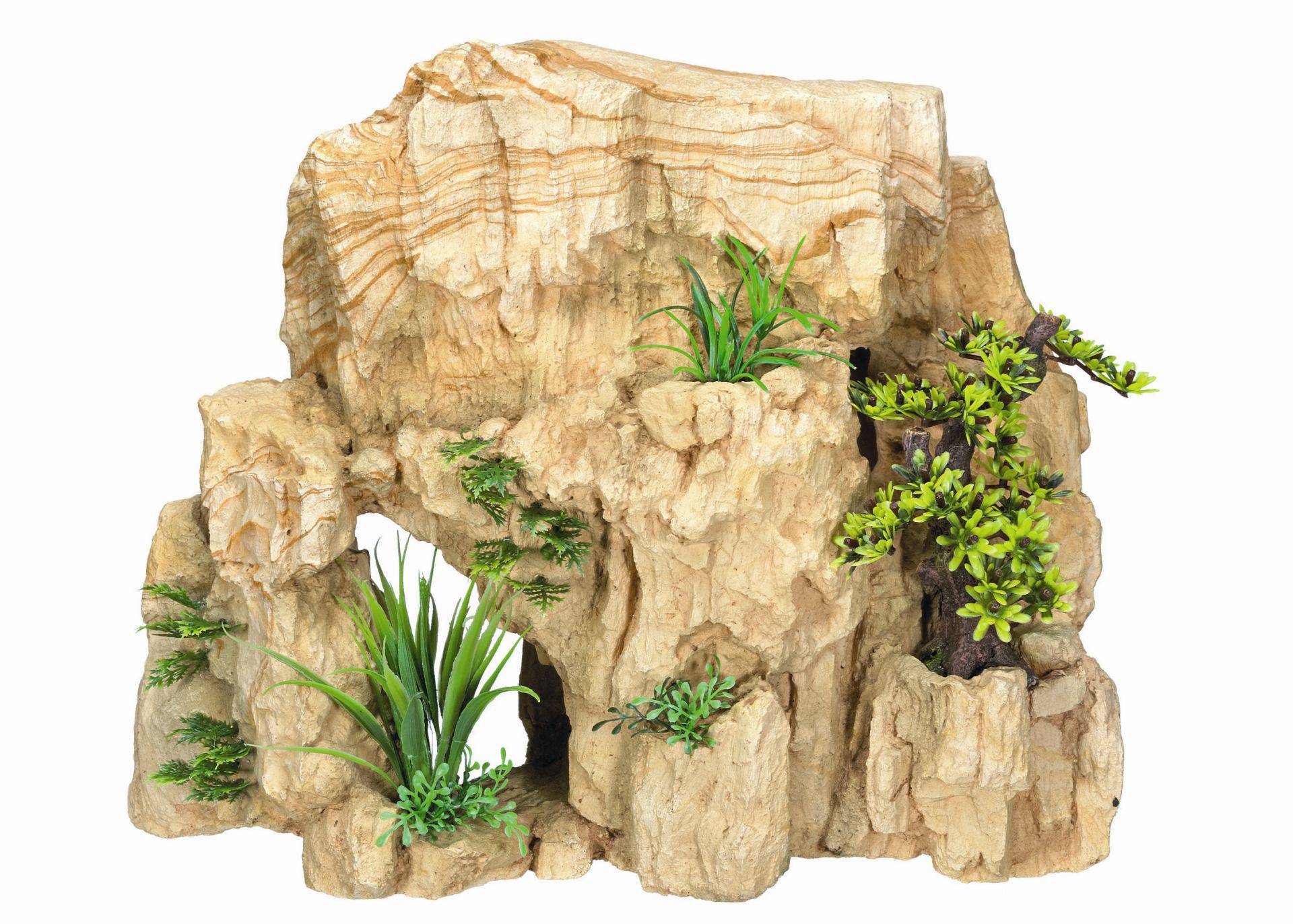 Accesorii pesti | Ornament pentru acvariu | "ROCK" cu plante | L35,2 X W18 X H29,5 CM