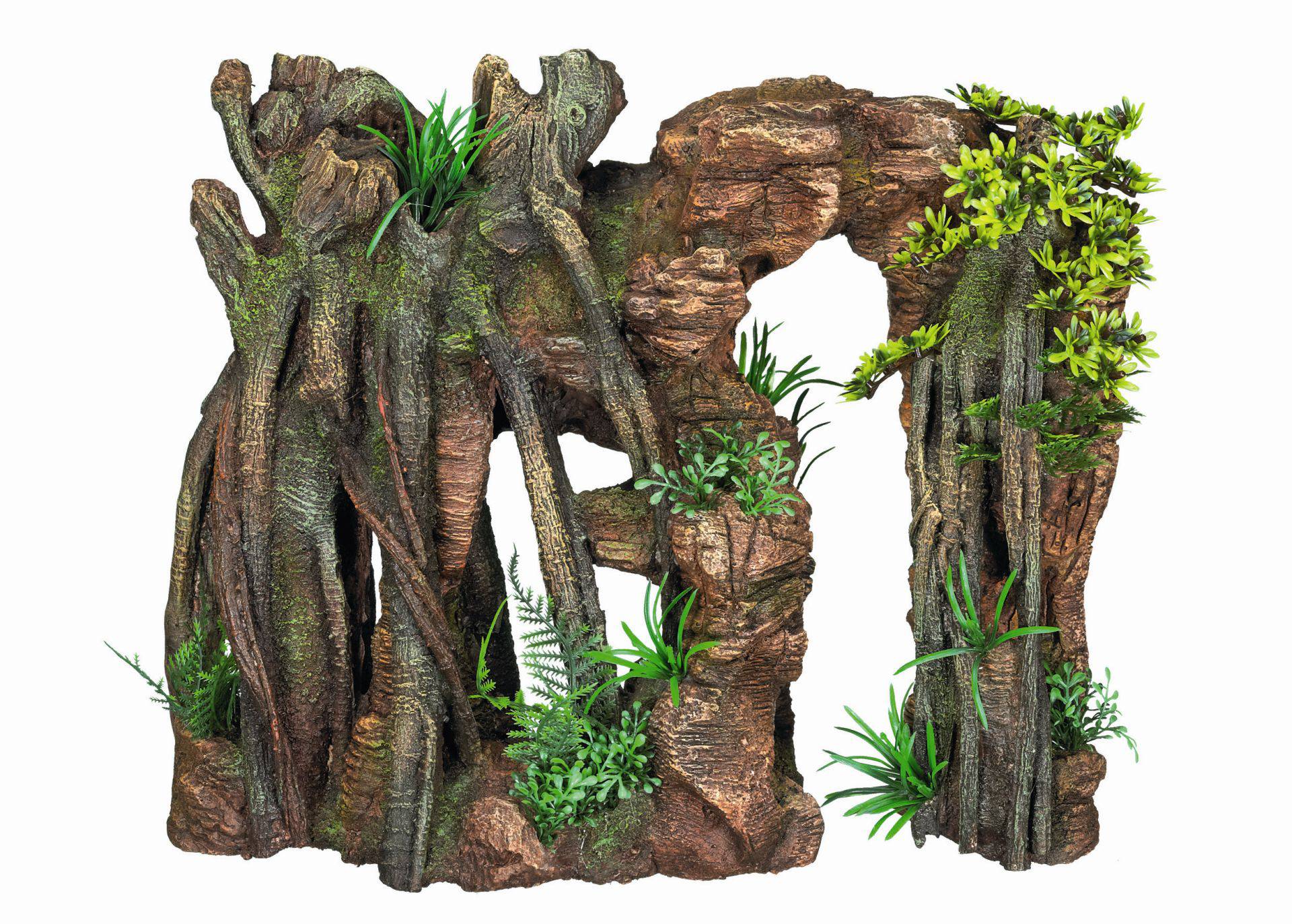 Accesorii pesti | Ornament pentru acvariu | "ROCK WITH JUNGLE"  cu plante | L38,5 X W16,5