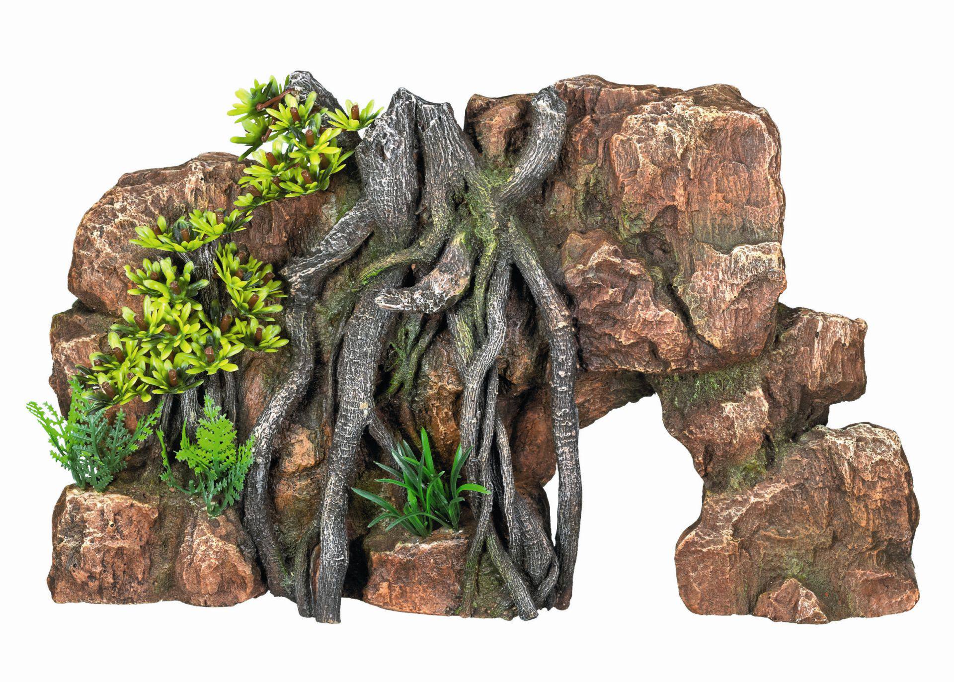 Accesorii pesti | Ornament pentru acvariu | "ROCK WITH JUNGLE"  cu plante | L33,5 X W7
