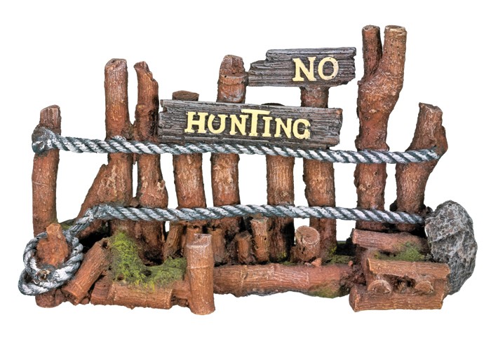 Accesorii pesti | Ornament pentru acvariu | "WOODEN FENCE (NO HUNTING)" | L21,5 X W7 X H1