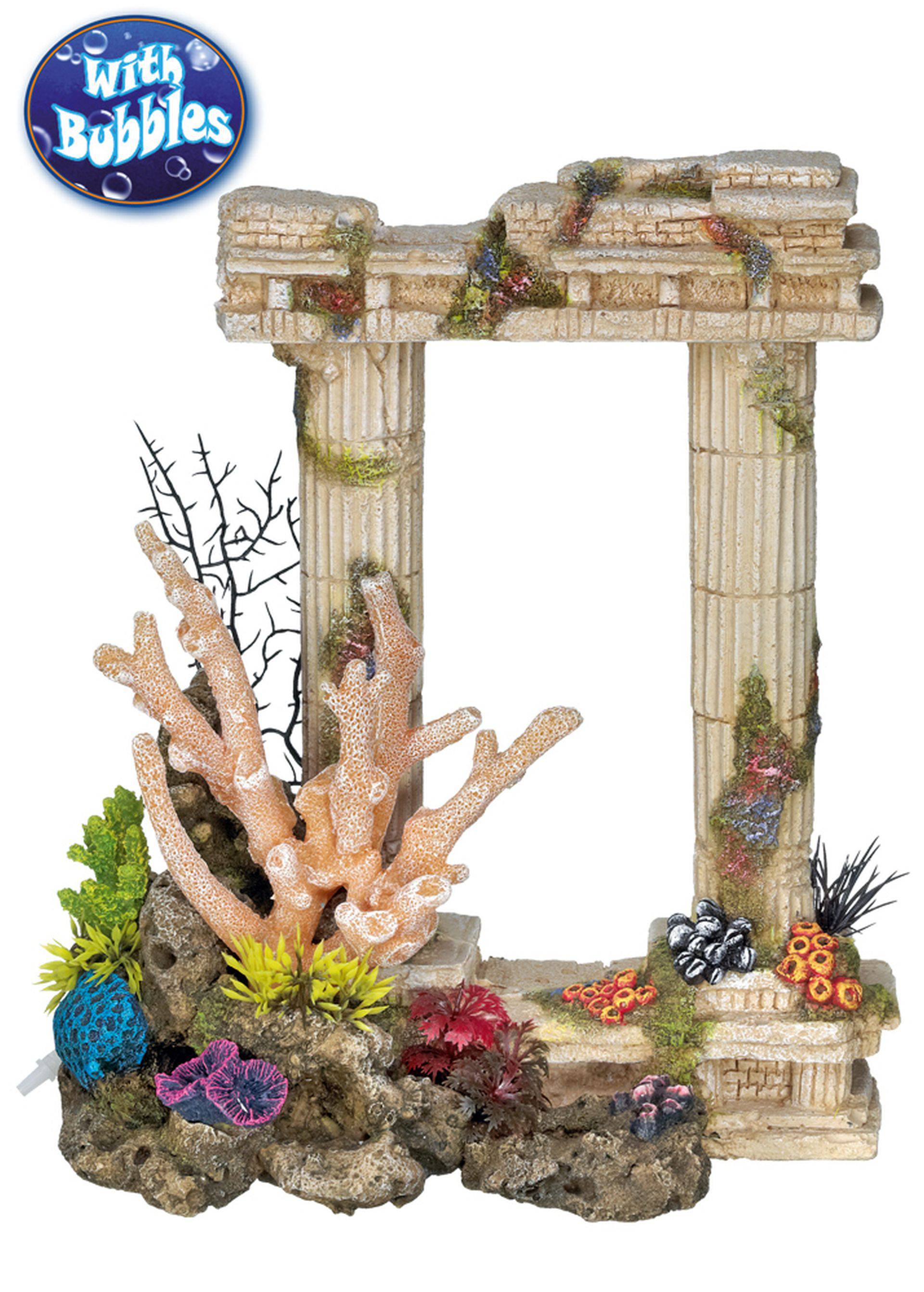 Accesorii pesti | Ornament pentru acvariu | "COLUMNS W.CORALS" cu plante | L25,5 X W13,0 X