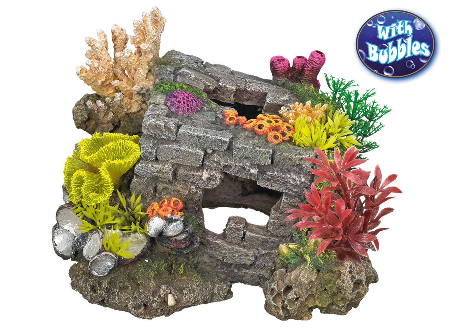 Accesorii pesti | Ornament pentru acvariu | "BRICK-CUBE"  cu plante | L20,0 X W18,5 X H15