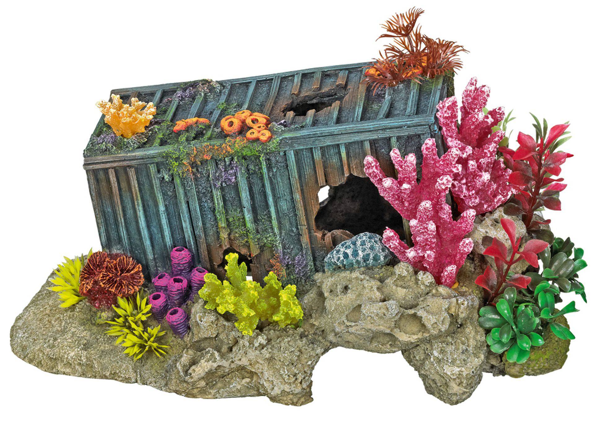 Accesorii pesti | Ornament pentru acvariu | "CONTAINER - W.CORAL"  cu plante | L30,0 X W19