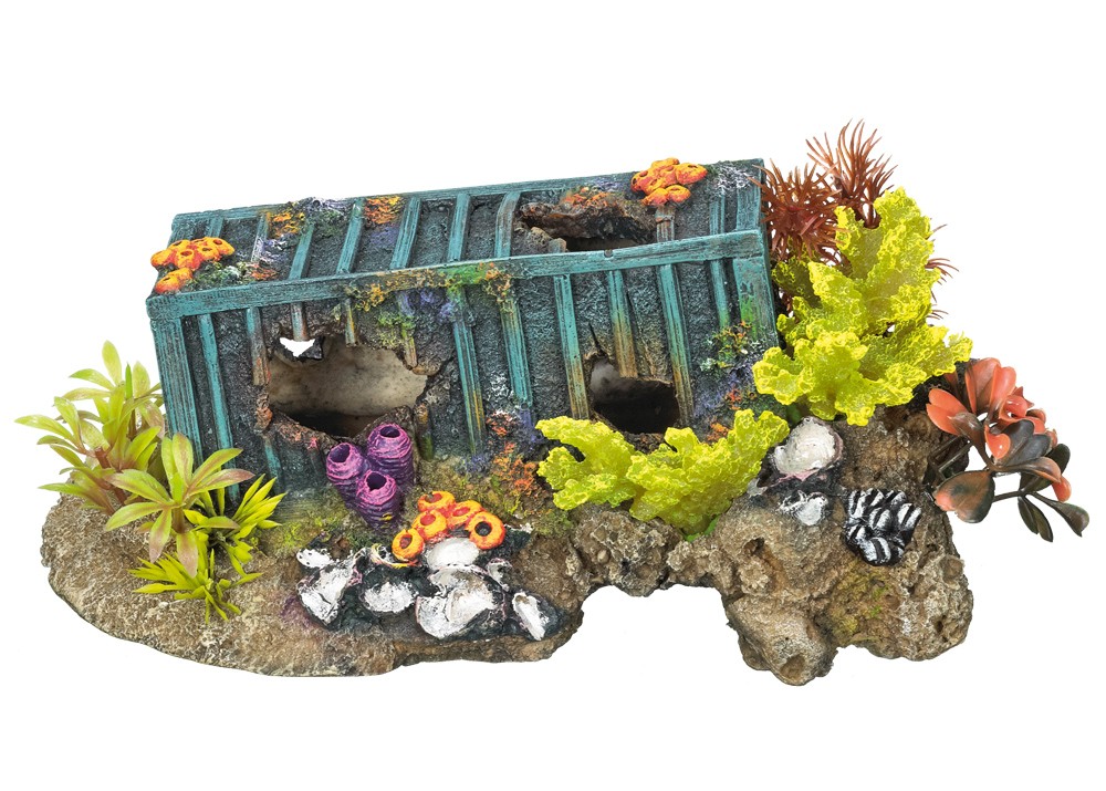 Accesorii pesti | Ornament pentru acvariu | "CONTAINER - W.CORAL"  cu plante | L23,0 X W13