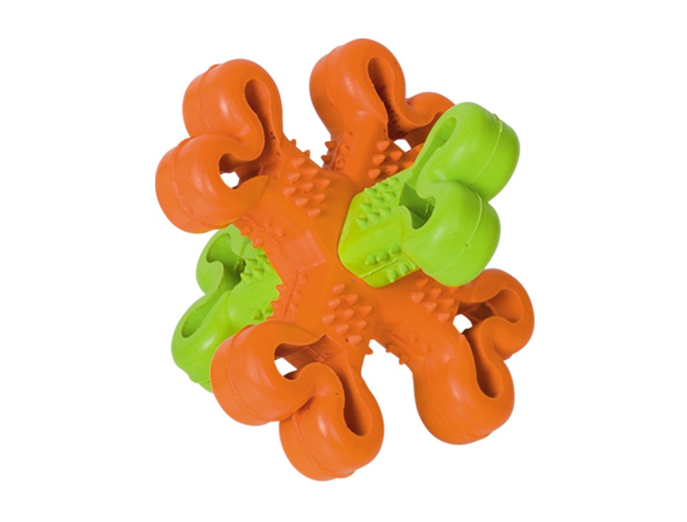 RUBBER STAR FOR TREATS,GREEN / ORANGE 13 CM