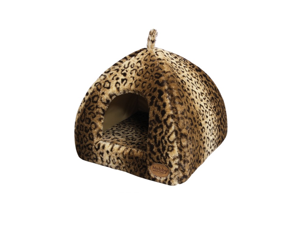 Pat/Culcus pentru caini/pisici | Pestera "ALANIS" | maro leopard | L X W X H: 40 X 40 X 35 CM