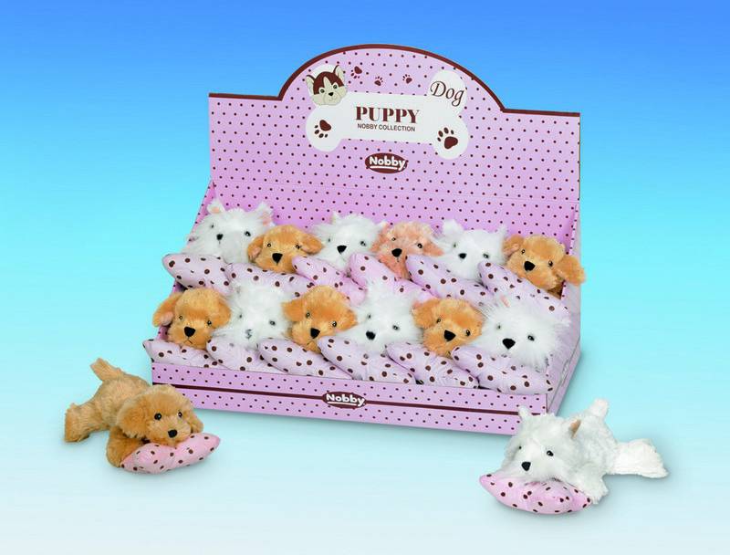 PLUSH DOGS WITH BONE, DISPLAY 12 PCS.; 20 CM