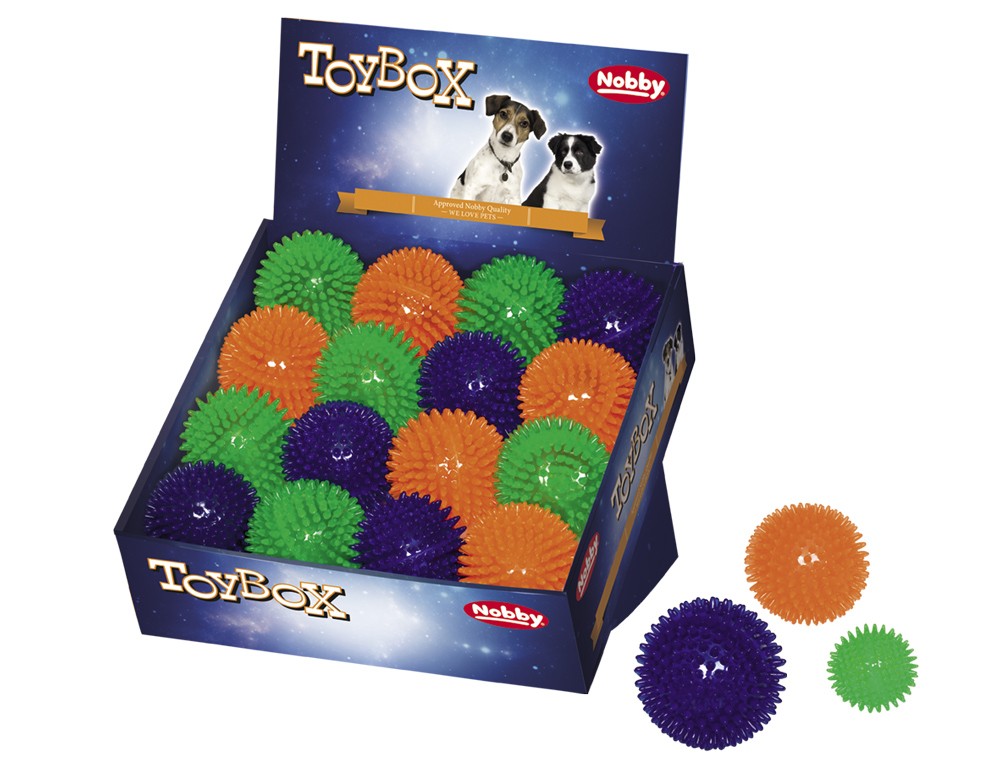 TPR BALL "SPIKY",ASSORTED DISPLAY 41 PCS., 6 CM